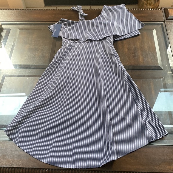 HABITUAL Girl's One-shoulder Striped High-low Dress In Navy - Picture 10 of 13